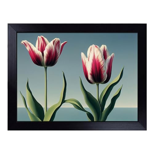 Lap Tray with Bean Bag Cushion, Daring Tulip Flowers - Handmade in the UK, Raised Wooden Edge, Padded Cushion, Heat-Resistant Wipe-Clean Surface, for Meals, Laptops and Crafts