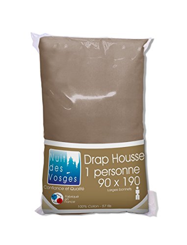 Nuit des Vosges Cotoval Plain Cotton Fitted Sheet for Adjustable Beds, Cotton, Canelle, 90x190