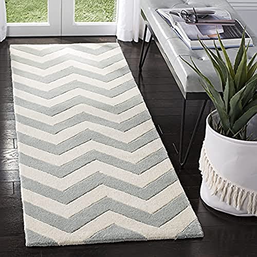 Safavieh Contemporary Indoor Hand Tufted Runner Area Rug, Chatham Collection, CHT715, in Grey / Ivory, 69 X 213 cm for Living Room, Bedroom or Any Indoor Space