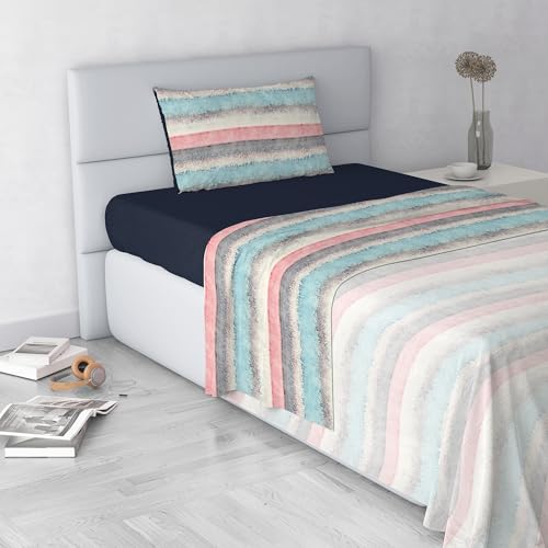 Sarah Fashion Bed Sheet Set, Made in Italy, Soft Microfibre Bed Set, Fitted Sheet, Top Sheet 150 x 270 cm and Pillowcase with Inner Flap, Single
