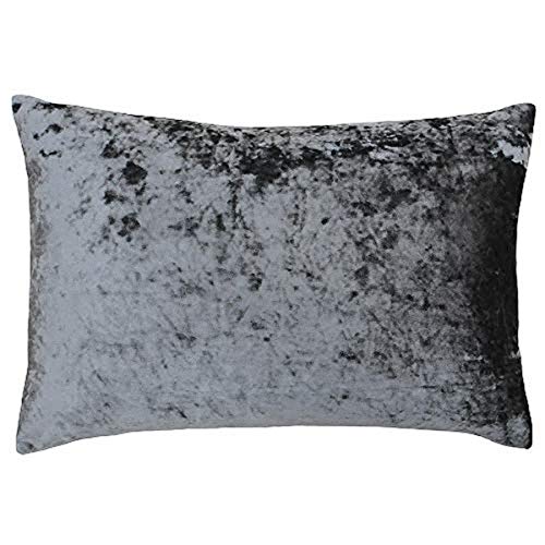 "Riva Home Paoletti - Verona Feather Filled Cushion Rectangular - Pewter Grey - Velvet Feel - Crushed Velvet Look - Hidden Zip Design - 100% Polyester Case - 40 x 60cm (16"" x 24"" inches)"
