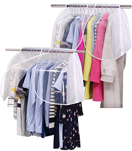 SLEEPING LAMB Garment Bags for Storage Garment Rack Cover with Clear PVC Windows Hanging Clothes Cover for Suit Coats Jackets Dress Shoulder Protectors Cover, 2 Pack, White