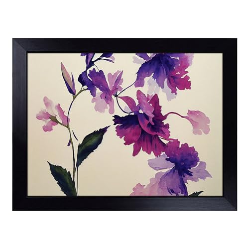 Lap Tray with Bean Bag Cushion, Harmonious Watercolour Flowers - Handmade in the UK, Raised Wooden Edge, Padded Cushion, Heat-Resistant Wipe-Clean Surface, for Meals, Laptops and Crafts