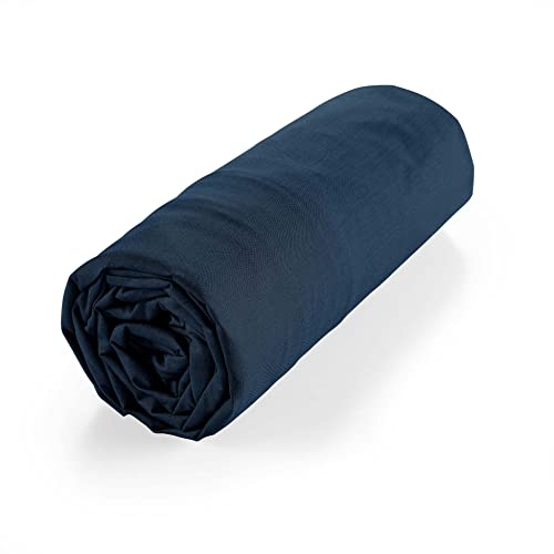 douceur d'intérieur, Biolina Fitted Sheet (140 x 190 cm) Midnight Blue, 100% Organic Cotton