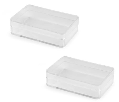 cyclingcolors 2 x Plastic Container with Clear Square Lid Small Reusable Bottles Bottle Box Glitter Earring Ring 3.8 x 5.8 x 1.5 cm