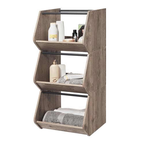 Iris Ohyama, Étagère, Boîte de rangement en bois, Meuble d'appoint,1 porte rabattable, Empilable, Solide, Cuisine, Chambre, Salon - Basic furniture shelf - IWB-400 - Marron Cendré