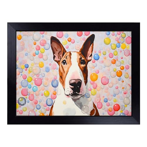 Lap Tray with Bean Bag Cushion, English Bull Terrier Bubbles - Handmade in the UK, Raised Wooden Edge, Padded Cushion, Heat-Resistant Wipe-Clean Surface, for Meals, Laptops and Crafts