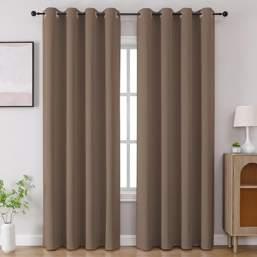 CUCRAF Khaki Blackout Curtains 96 inch Length 2 Panels Set, Room Darkening Drapes for Living Room Bedroom, Thermal Insulated Light Blocking Grommet Window Curtain (W52 x L96 Inch)
