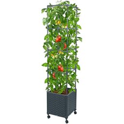 "GREEN MOUNT Raised Garden Bed Planter Box Tomato Cage w/Trellis for Outdoor Balcony Patio Yard, Plant Vegetable Vine Flowers Climbing w/Self-Watering Drainage Holes Wheels 12.4""x12.4""x56.69"""