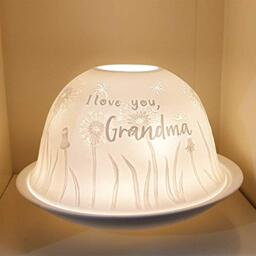 Nordic Lights Grandma Porcelain Tealight Holder Dome - Candle Holder Projecting a 3D Image Use With Scented Candle, LED Light - Perfect Room Decor Lights - Shade & Plate Set with Gift Box