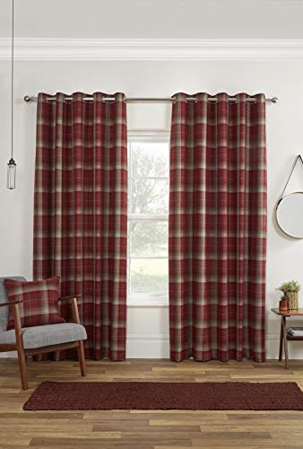Sundour Carnoustie Blackout Eyelet Ring Top Curtains Red 46x90