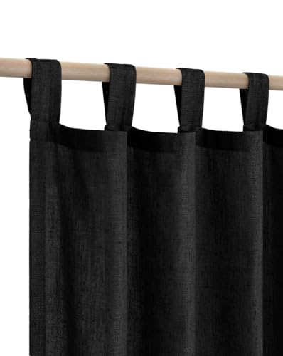 KOUFALL Black Tab Top Linen Blend Curtains for Living Room 52x96 Inch Length