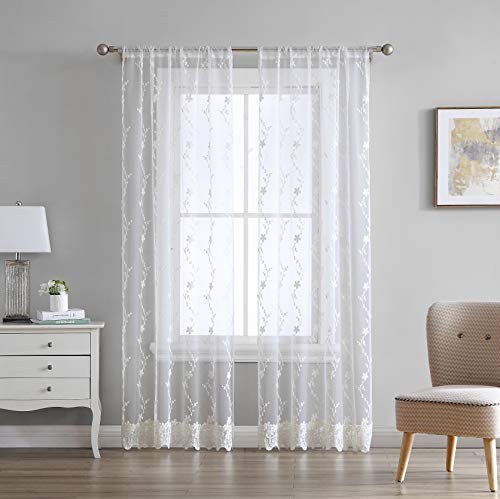 "Laura Ashley Melody Vine Sheer Curtains with Rod Pocket, Each Panel Measures 54"" W x 96"" L, Ivory, 2 Panels"
