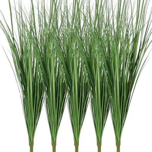 Tigeen 5 Pcs Artificial Plants Tall Onion Grass 33 Inch Greenery UV Resistant Outdoor Faux Tall Grass Plants for Home Indoor Outdoor Fake Shrubs Flowers Room Vase Planters Decor (Green)