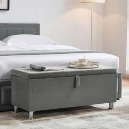 Vida Designs Valencia Storage Ottoman, Fabric in Light Grey Velvet, 100x40x44cm - Storage Ottoman with Lift-Up Lid, Ideal for Toys, Bedding & Footstool Use - UKFR Certified