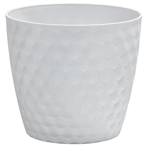 Dehner Plastic Ruby Tapered Planter, White, 32 cm