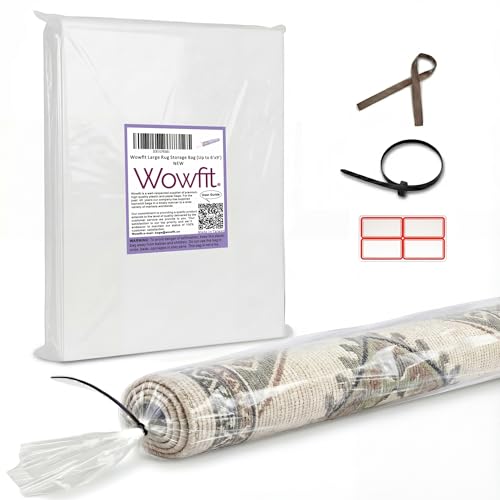 Wowfit Large Plastic Rug Storage Bag with Zip Tie, 4.5 Mil Heavy Duty Fits Rug up to 6'x9', Perfect for Moving, Packing and Shipping