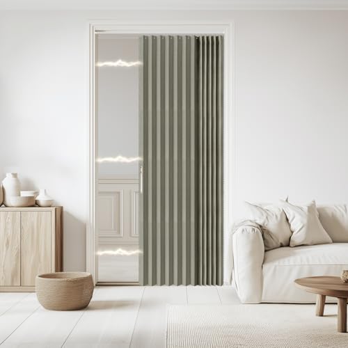 Jilron Accordian Door Curtain, 100% Blackout Folding Magnetic Doorway Curtains,Linen Style Closet Doors,for Room Divider,Privacy Protection???W52 x L78,Grey,1 Panel???