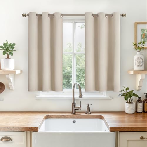 YoungsTex Short Room Darkening Curtains 40 Inches Length - Thermal Insulated with Grommet Blackout Window Drapes for Kitchen Bedroom, 2 Panels, 34 x 40 Inch, Champagne