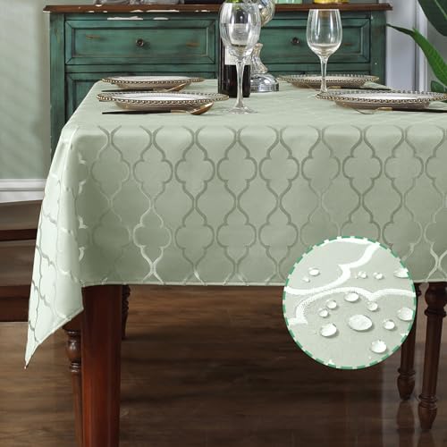SASTYBALE Sage Green Gray Jacquard Tablecloth 52x70 Inch Rectangle - Water Resistant Stain Resistant Washable Wrinkle Free Table Cover for Indoor Dining, Outdoor Picnic BBQ Holiday Gathering