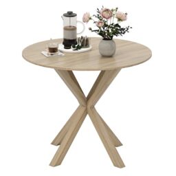 GiantexUK 90cm Round Dining Table, 4 Seaters Kitchen Table with Intersecting Pedestal Base & Rubber Wood Legs, Rustic Dinner Tables for Dining Living Room Restaurant (Natural)