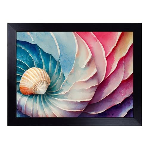 Lap Tray with Bean Bag Cushion, Seashell Art Abstract - Handmade in the UK, Raised Wooden Edge, Padded Cushion, Heat-Resistant Wipe-Clean Surface, for Meals, Laptops and Crafts