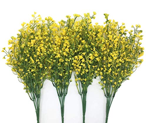 CATTREE Artificial Shrubs Bushes, Plastic Fake Plants Wedding Indoor Outdoor Home Garden Verandah Kitchen Office Table Centerpieces Arrangements Christmas Decoration Yellow 4 pcs