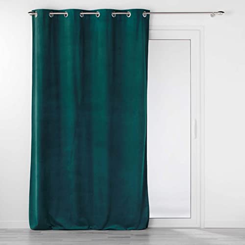 Douceur d'Intérieur Eyelet Curtain 140 x 260 cm Velourian, Emerald, Velour, Relief