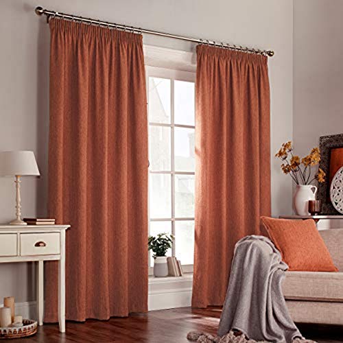 "Furn Harrison Ringtop Eyelet Curtains (Pair) -Ready Made-Polyester-Burnt Orange-168cm x 137cm (66"" x 54"" inches), 168 x 137cm"