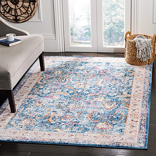 Safavieh Trendy New Transitional Indoor Woven Rectangle Area Rug, Bristol Collection, BTL357, in Blue / Light Grey, 122 X 183 cm for Living Room, Bedroom or Any Indoor Space