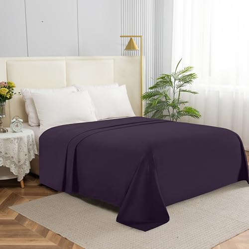 Elegant Comfort Premium Hotel Quality 1-Piece Flat Sheet, Luxury & Softest 1500 Thread Count Egyptian Quality Bedding Flat Sheet, Wrinkle, Stain and Fade Resistant, Queen, Purple