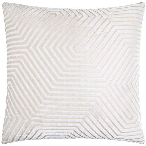 Paoletti Evoke Velvet Cushion Cover – Luxurious Chevron Pattern Decorative Square Cushion Case (Oyster - 55x55cm)