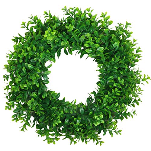 "U'Artlines 17"" Front Door Wreaths Artificial Spring Summer Greenery Hanging Garland for Home Wedding Wall Window Decoration (17'' Boxwood,1)"