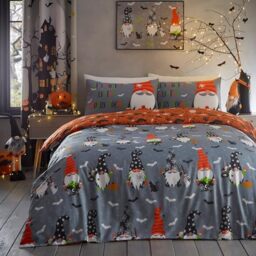 Bedlam - Scary Gonks Duvet Cover - Double Bedding Size (200 x 200cm) - Reversible (2 Designs) - Halloween Glow in the Dark Duvet Cover - Spooky Bats and Pumpkins Design - Halloween Decorations