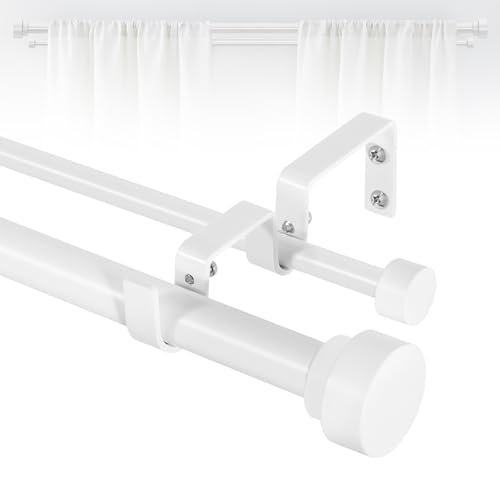 TANGWIN White Double Curtain Rods, 66-120 Inch, Heavy Duty, Adjustable