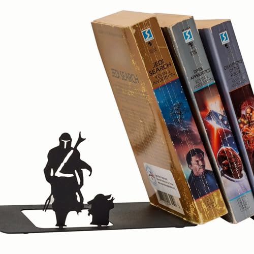 Renovatio Metal Bookends - Mercenary & Baby - Cute & Decorative - Geeky Anime - Black Book Ends for Office & Home - Cool Book Stopper