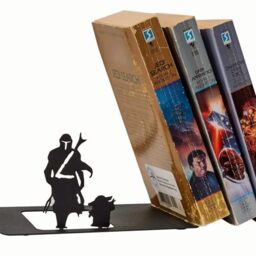 Renovatio Metal Bookends - Mercenary & Baby - Cute & Decorative - Geeky Anime - Black Book Ends for Office & Home - Cool Book Stopper