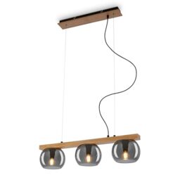 BRILONER 3 Piston Pendant Lamp, Smoked Glass, Ceiling Light, Ceiling Light, Smoked Glass Lampshade, Pendant Light, Chandelier, Bedroom Lamp, Black Wood