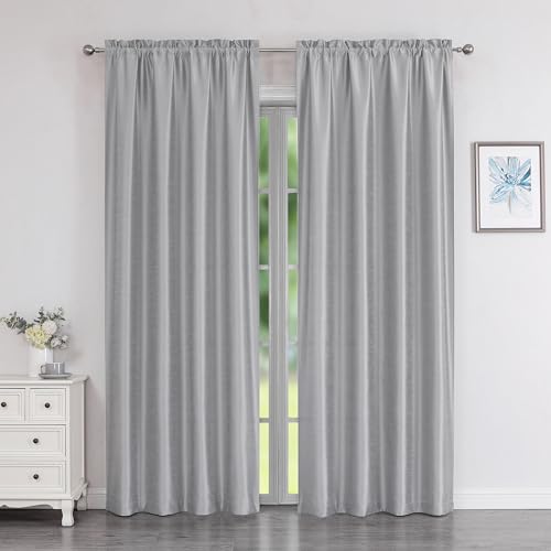 Chyhomenyc Uptown Faux Silk Light Grey Curtains 84 Inch Length 2 Panels Set, Light Filtering Soft Shiny Fabric Rod Pocket Window Curtains for Bedroom Living Room, 40Wx84L Inches, 7 FT, 2 Panels