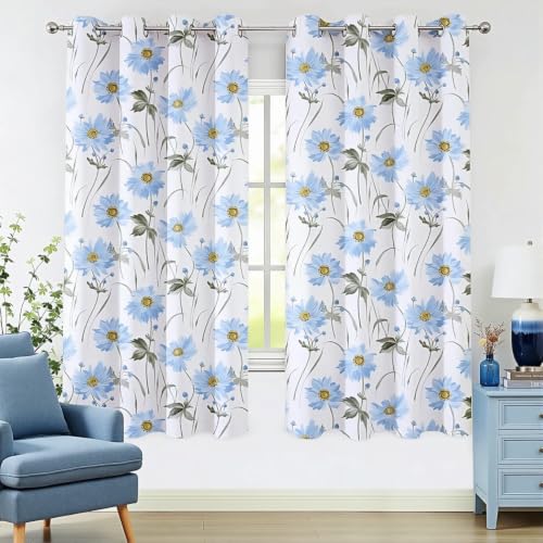 BROSHAN Blue Print Blackout Curtains 72 inches Long for Living Room,- Vintage Style Floral Room Darkening Curtain Thermal Insulated Bedroom Drapes, 2 Panels Set