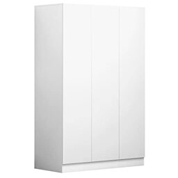 FWStyle Narvik Matt White 3 Door Wardrobe with Push to Open and Soft Close Hinges, Scandinavian No Handle Bedroom Storage Furniture with Hanging Rail and Shelving, W120 x H180 x D50cm