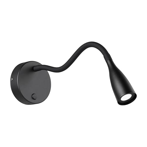 Eglo LED Bedside wall Light Olivandino, Indoor lamp with Adjustable Spotlight, Reading lamp with swan Neck and Switch, Bedroom and Living Room Lighting, Black Plastic and Metal, Warm White