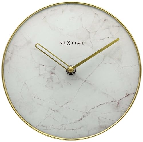 NeXtime - Table/Wall Clock - Diameter 20 cm - Glass/Metal - White - 'Marble'