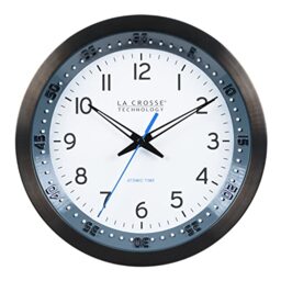 La Crosse Technology 404-54667-INT 10-Inch Atomic Chapter Ring Stainless Steel Analog Clock