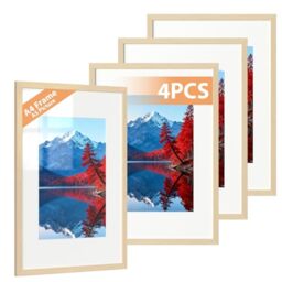 Alyvisun 4Pack A4 Frames, Horizontal/Vertical, Wall or Tabletop, Wood-Tone