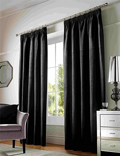 Alan Symonds Curtains Pencil Pleat Taped Heading Fully Lined, Chenille Polyester, Black, 46 x 54