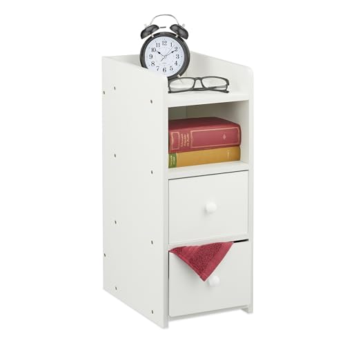 Relaxdays Bedside Table, with 2 Drawers, HWD: 55 x 22.5 x 34 cm, Bedroom Nightstand, Next to Bed Storage, White