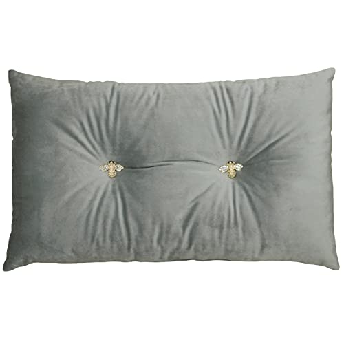 "Bumble Rectangular Bee Scatter Cushion - Silver - Faux Velvet Look and Feel - Jewelled Metal Bee Buttons - Polyfilled - 100% Polyester - 30 x 50cm (12"" x 20"" inches) - Made by Riva Paoletti"