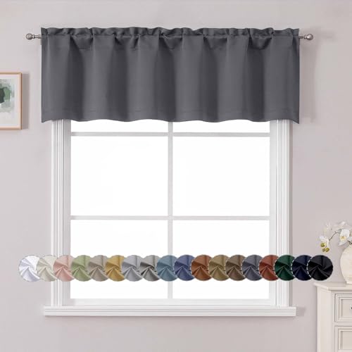 "Chyhomenyc White Valance for Window, Blackout Small Kitchen Curtain for Bedroom/Living Room, Rod Pocket Privacy Short Window Treatment Valance RV Bunk Panels, 60"" Wx14 L"