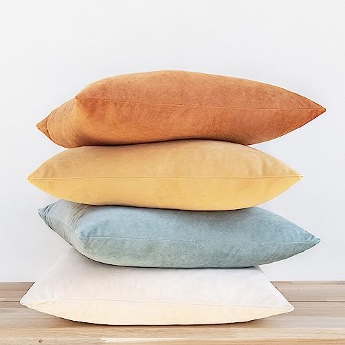 MONDAY MOOSE Decorative Throw Pillow Covers Cushion Cases, Set of 4 Soft Velvet Modern Designs, Mix and Match for Home Decor, Pillow Inserts Not Included (14x14 inch, Orange/Teal)